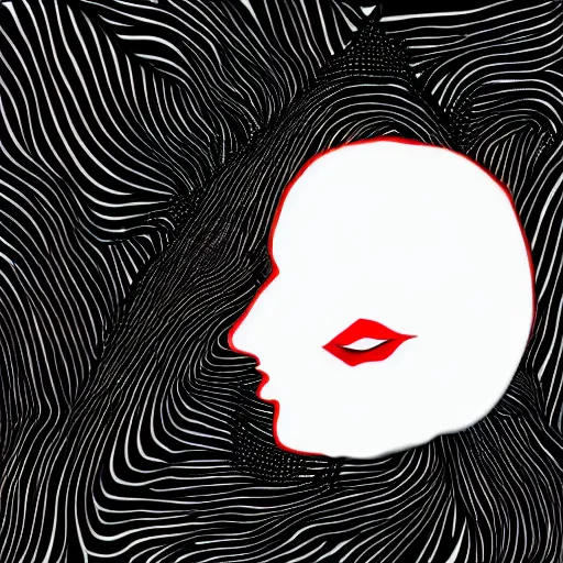 Prompt: a black brain inside of a white brain pattern with a red lips, ink blot line art style, ray tracing, volumetric