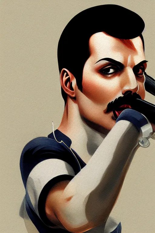 Image similar to freddie mercury, manga cover art, detailed color portrait, artstation trending, 8 k, greg rutkowski