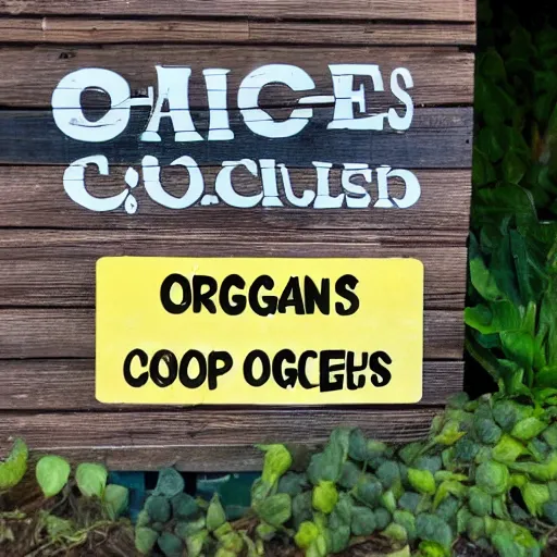 Prompt: chicken coop sign, organic eggs sold here