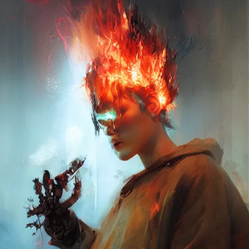 Prompt: the pyromancer by ruan jia, portrait