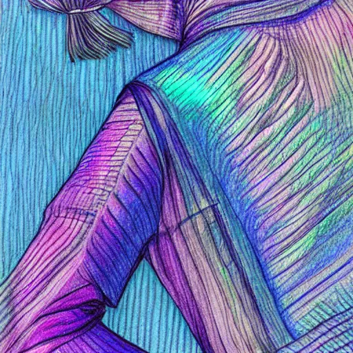 Image similar to a drawing of an iridescent blue and purple jacket, a color pencil sketch by avgust cernigoj, instagram contest winner, digital art, art on instagram, childs drawing, seapunk