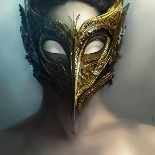 Image similar to Very very very very highly detailed epic photo of face with venetian mask, intricate, dystopian, sci-fi, extremely detailed, digital painting, artstation, concept art, smooth, sharp focus, illustration, intimidating lighting, incredible art by Artgerm and Anton Pieck