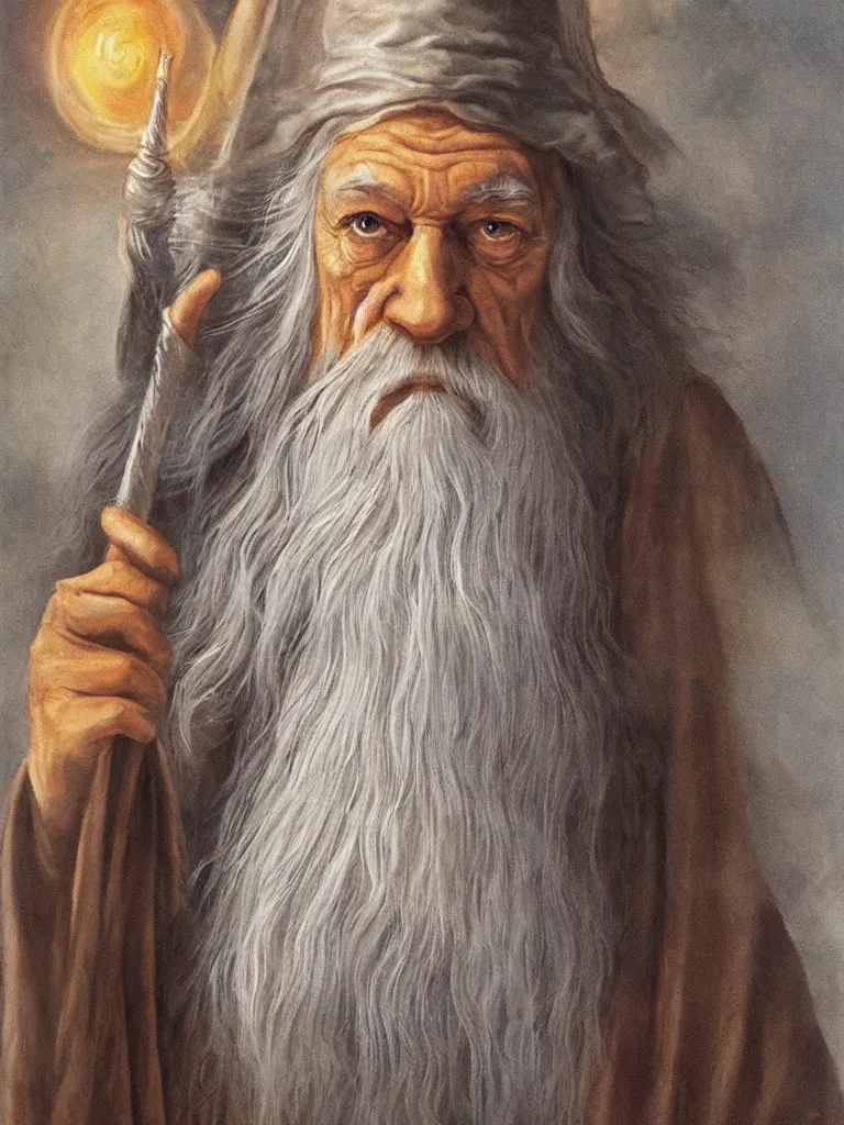 Image similar to gandalf as deity, painting
