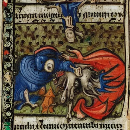 Image similar to grotesque creatures in the margins of old illuminated manuscripts