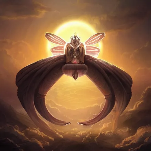 Image similar to the ancient world, hyper complexity, highly detailed, cinematic lighting, pastel colored sunrise, flying robotic racoon with gold metal huge wings on its back in the cloudy sky, sharp outlines, complete whole shrimp body, another sleeping racoon face in the clouds watching each other, hyperrealistic, trending on pixiv fanbox, love death robot,