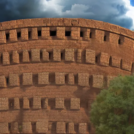 Image similar to a big ancient city on top of a mountain, in the midst of the clouds, has a great circular brick wall surrounding it, and the mountain is surrounded by clouds, hyper realistic, 8 k, cinematic, artstation