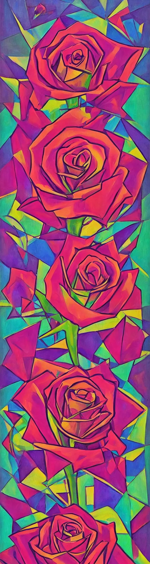 Prompt: an art deco painting of a rose, by joseph stella, synthwave, behance contest winner, crystal cubism, digital illustration