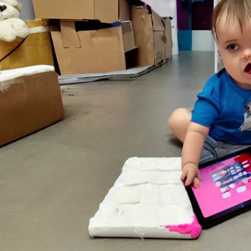Prompt: Toddler buying 100kg of cocaine on iPad