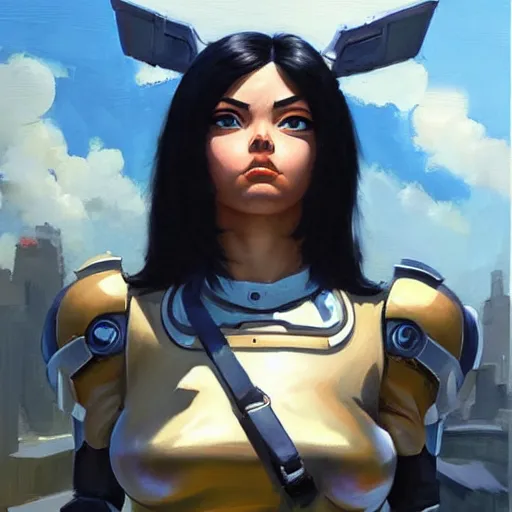 Image similar to greg manchess portrait painting of battle angel alita as overwatch character, totally whack, medium shot, asymmetrical, profile picture, organic painting, sunny day, matte painting, bold shapes, hard edges, street art, trending on artstation, by huang guangjian and gil elvgren and sachin teng