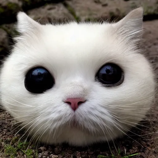 Prompt: a photo of a friendly cute puffball shaped like a cat head