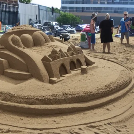 Prompt: a sand sculpture of someone building a sand sculpture