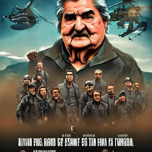 Image similar to poster for an action movie starring jose mujica, movie poster, advertisement, high detail, sharp, digital art, trending on artstation