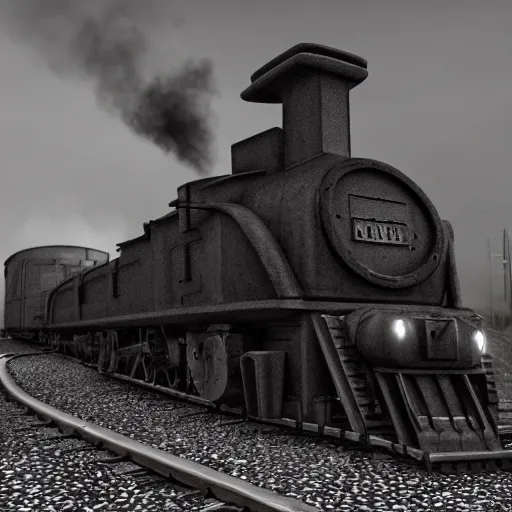 Image similar to locomotive from front view. black metal. nightmarish, horrific, scary, atmospheric, epic scene, unreal engine render, octane render