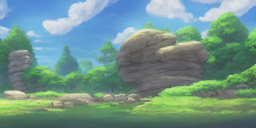 Image similar to a serene landscape with a singular building near a river with rocks at sunshine, ghibli studio, anime style, pixar style, concept art, highly detailed, high quality, soft lighting, beautiful landscape, cartoon, high coherence, cloud in the sky, digital painting, masterpiece, digital art, breathtaking landscape, soft colors, beautiful