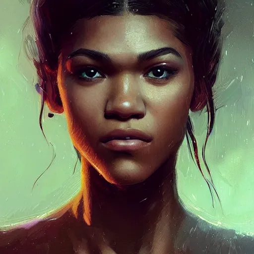 Image similar to “ portrait of zendaya by greg rutkowski, young, attractive, highly detailed portrait, scifi, digital painting, artstation, concept art, smooth, sharp foccus ilustration, artstation hq ”