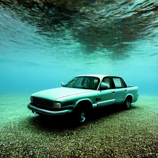 Prompt: A car underwater, 2000's aesthetic