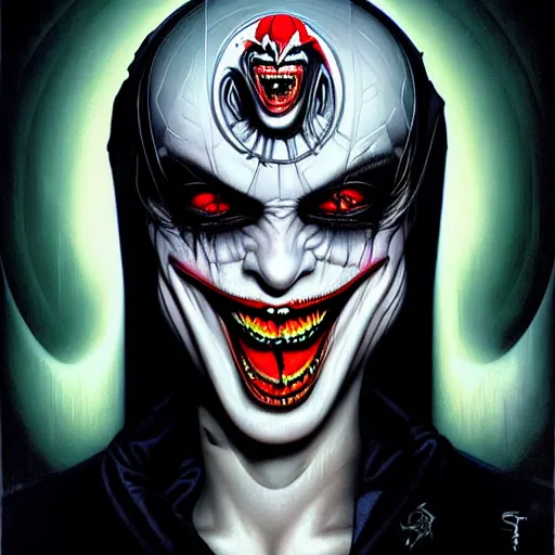 Image similar to giger spider joker, by tristan eaton stanley artgerm and tom bagshaw.