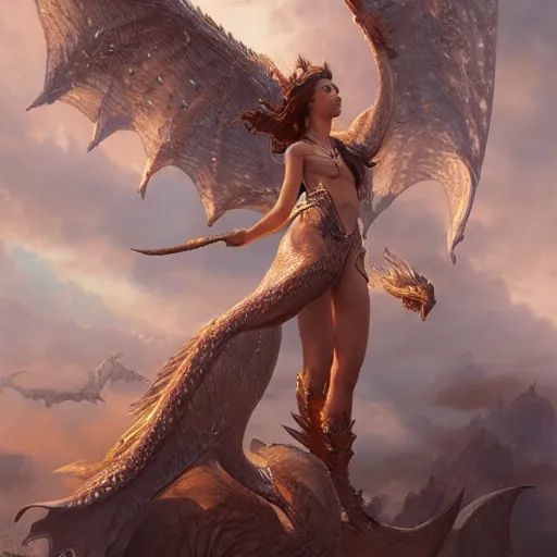 Image similar to glorious dynamic pose full body celestial goddess of dragons, intricate, portrait, 8k highly professionally detailed, HDR, CGsociety, dynamic lighting, pristine and clean design, cosplay, art by greg rutkowski, photorealistic