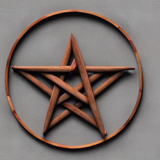 Prompt: A 3D render of a wooden pentagram, trending on artstation, 8k