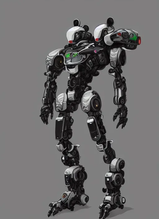 Image similar to minimalistic mech panda android, naturel, hyper detailed, digital art, trending in artstation, cinematic lighting, studio quality, smooth render, unreal engine 5 rendered, octane rendered, art style by klimt and nixeu and ian sprigger and wlop and krenz cushart