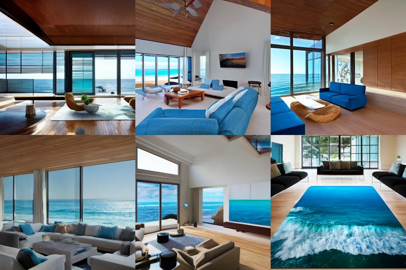 Prompt: living room with a floor made of ocean waves