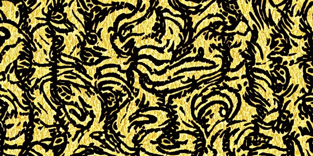 Prompt: textured versace gucci textile print design detailed intricate gold black tiger shrimp digital file high resolution