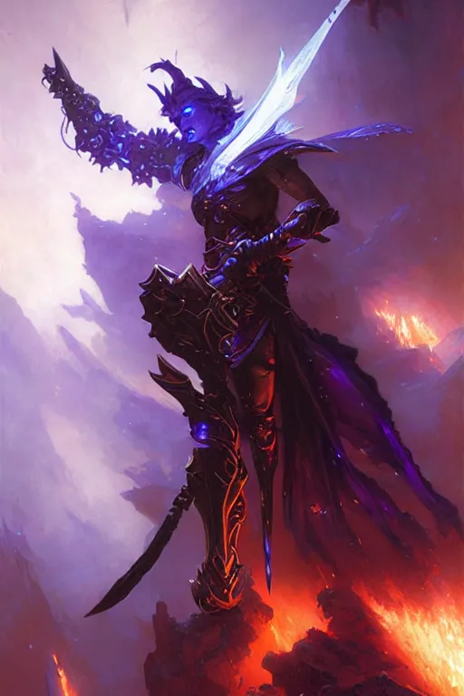 Image similar to void elf with glowing swords dnd, painting by gaston bussiere, craig mullins, greg rutkowski, yoji shinkawa