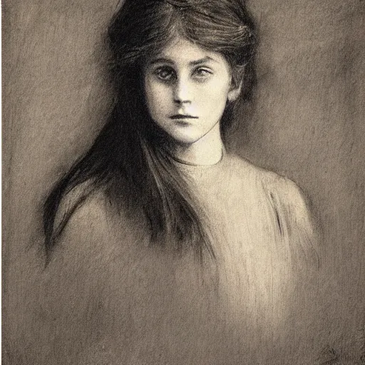 Image similar to portrait of a young action heroine, by alfred stevens in charcoal