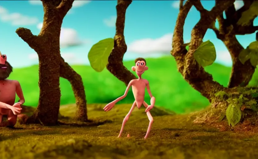 Image similar to Adam and Eve a still from a stop motion film, Aardman Animations, claymation, 4k, high quality