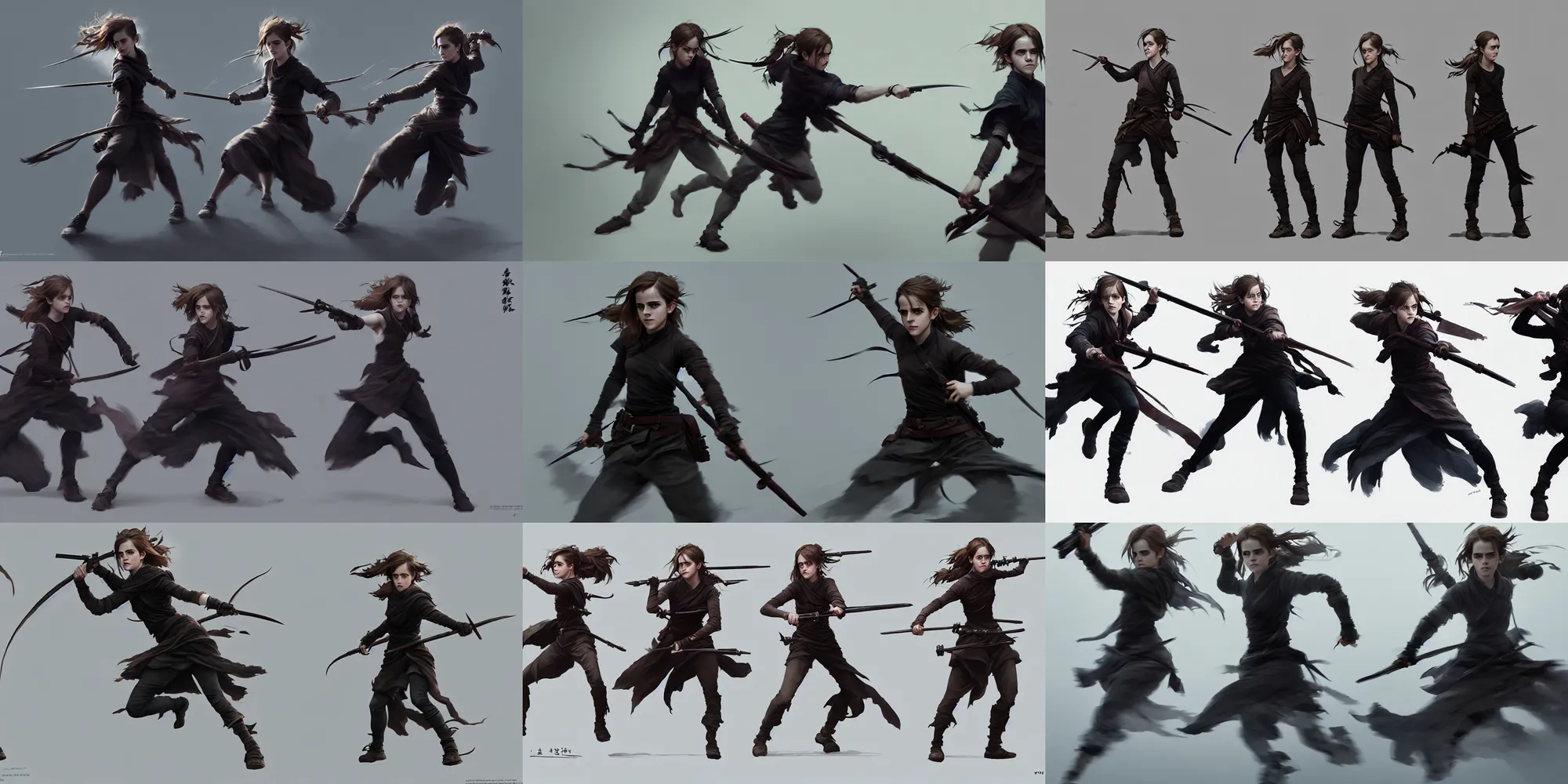 Prompt: emma watson warface emma watson photo emma watson portrait twin sisters action motion poses motion blur taolu gunshu staff taolu jianshu, nanquan, changquan, daoshu, gunshu, qiangshu, nandao and nangun sketch greg rutkowski foreshortening