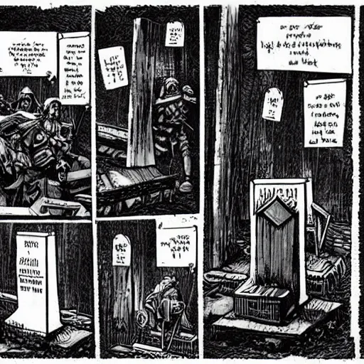 Image similar to A grave yard, with wooden graves. Faded Edges, Dark Fantasy, Film Noir, Black and White. High Contrast, Mike Mignola, D&D, OSR