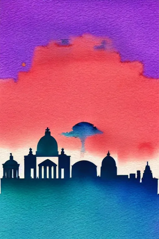 Prompt: minimalist watercolor art of rome skyline at sunset, illustration, vector art