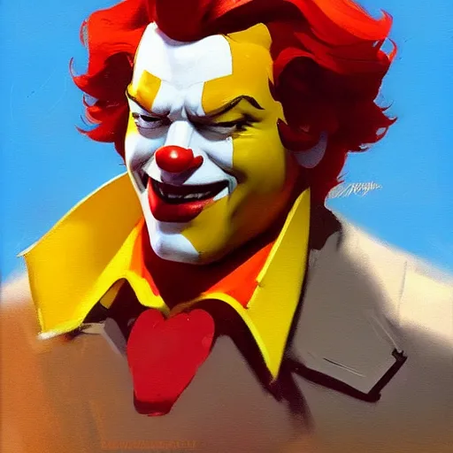 Image similar to greg manchess portrait painting of ronald mcdonald as overwatch character, medium shot, asymmetrical, profile picture, organic painting, sunny day, matte painting, bold shapes, hard edges, street art, trending on artstation, by huang guangjian and gil elvgren and sachin teng