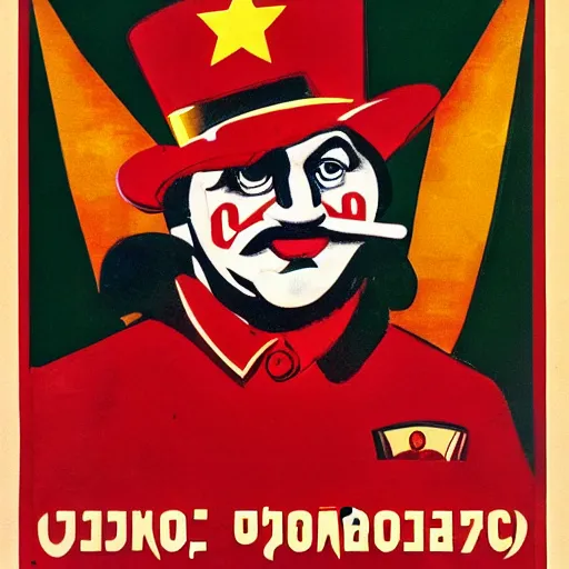 Image similar to communist clown portrait, soviet propaganda poster style