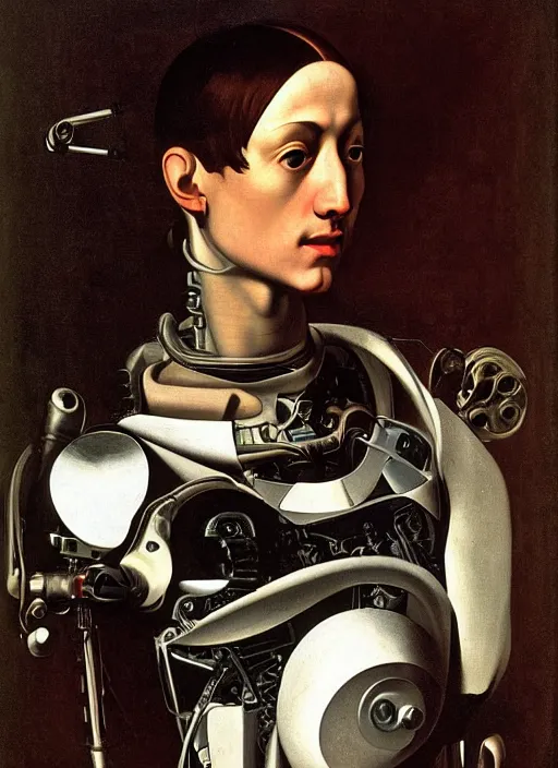 Image similar to a portrait of a cyborg by Caravaggio