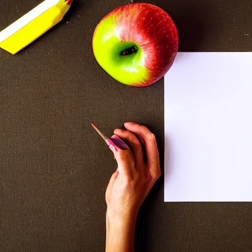 Image similar to photo pencil touching the paper drawing an apple