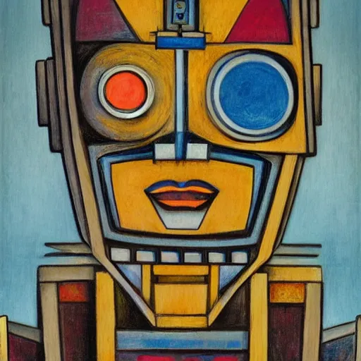 Prompt: the robot wearing her human mask, by kit williams and diego rivera, symbolist, dramatic lighting, elaborate geometric ornament, art brut, god rays, soft cool colors, smooth, sharp focus, extremely detailed