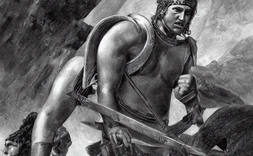 Image similar to the great greek warrior achilles from the book of the long sun by gene wolfe,