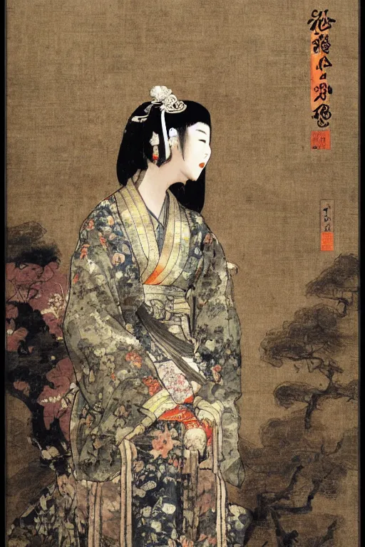 Image similar to tang dynasty songstress by akihiko yoshida and john constable