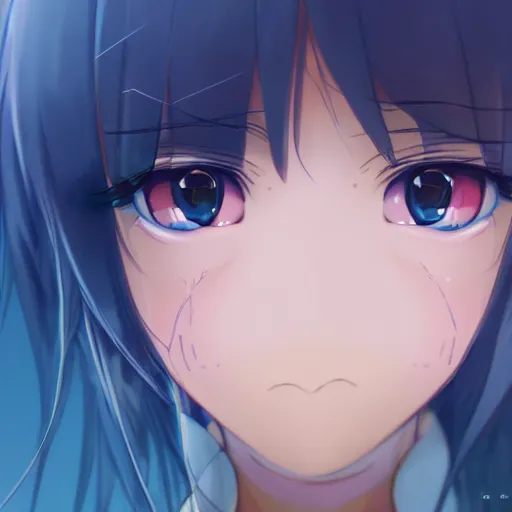 Image similar to a magical girl's eyes, stars are hidden in the eyes, 8 k, stunning, dream, highly detailed, super macro, surrealist, close - up view, makoto shinkai