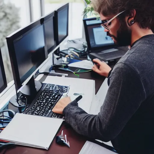 Image similar to what the computer camera sees of people working on their computer