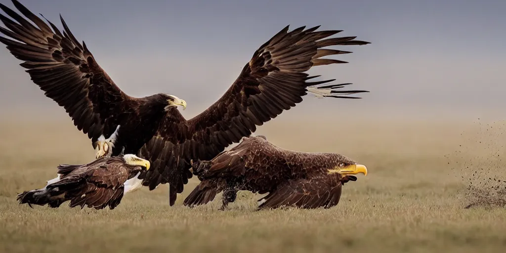 Image similar to eagle hunting a razorback, national geographic, 8 k