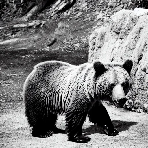 Image similar to Photograph of a grizzly bear tiger hybrid, zoo, black and white