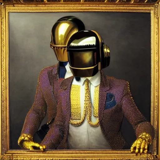 Prompt: renaissance portrait of Daft Punk, masterpiece by Eugene de Blaas