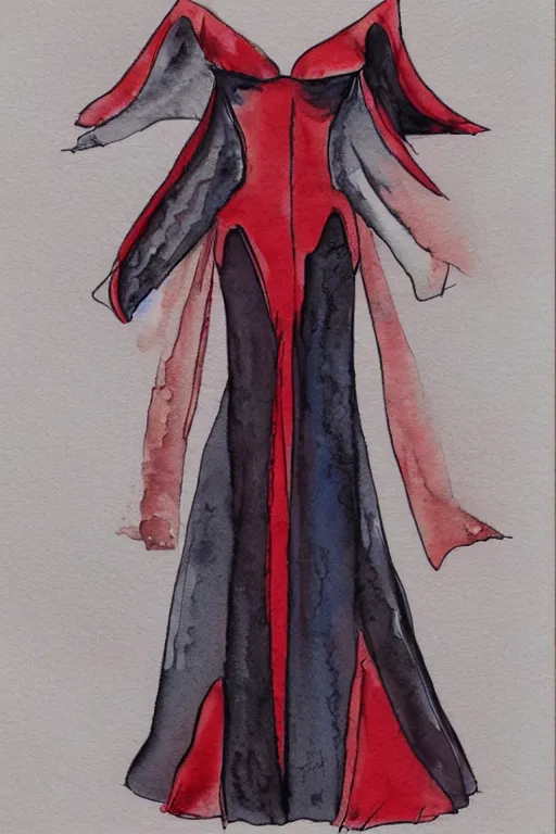Prompt: vampire princess dress design, watercolor