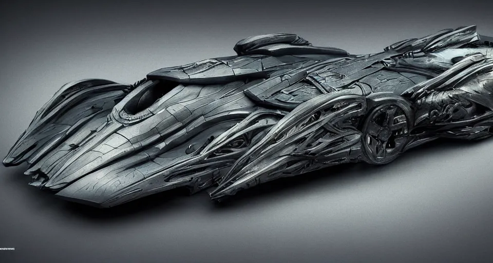 Image similar to The Batmobile Designed By Moebius Yasushi Nirasawa and HR Giger, full body action pose, hyperrealistic, octane render, HDR, volumetric lighting,