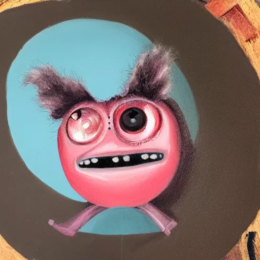 Prompt: an Ivan Seal painting of a worm on a string and a furby