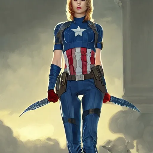 Prompt: Taylor Swift as Captain America, portrait, highly detailed, digital painting, artstation, concept art, sharp focus, illustration, cinematic lighting, art by artgerm and greg rutkowski and alphonse mucha