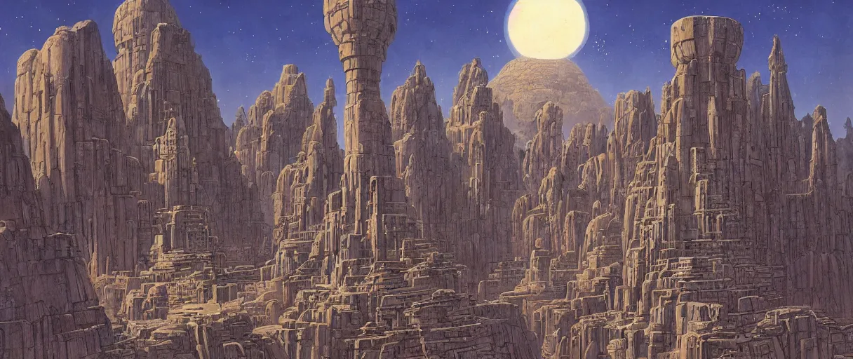 Prompt: A beautiful illustration of an ancient city built by advanced Feline Aliens by Robert McCall and Ralph McQuarrie | sparth:.2 | Time white:.2 | Rodney Matthews:.2 | Graphic Novel, Visual Novel, Colored Pencil, Comic Book:.1 | unreal engine:.3 | first person perspective | viewed from below | establishing shot:.7