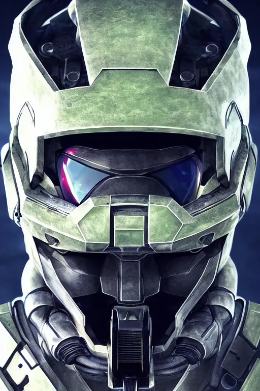 Image similar to robot ninja mask helmet halo master chief radiating a glowing aura global illumination ray tracing hdr fanart arstation by ian pesty and katarzyna da „ bek - chmiel